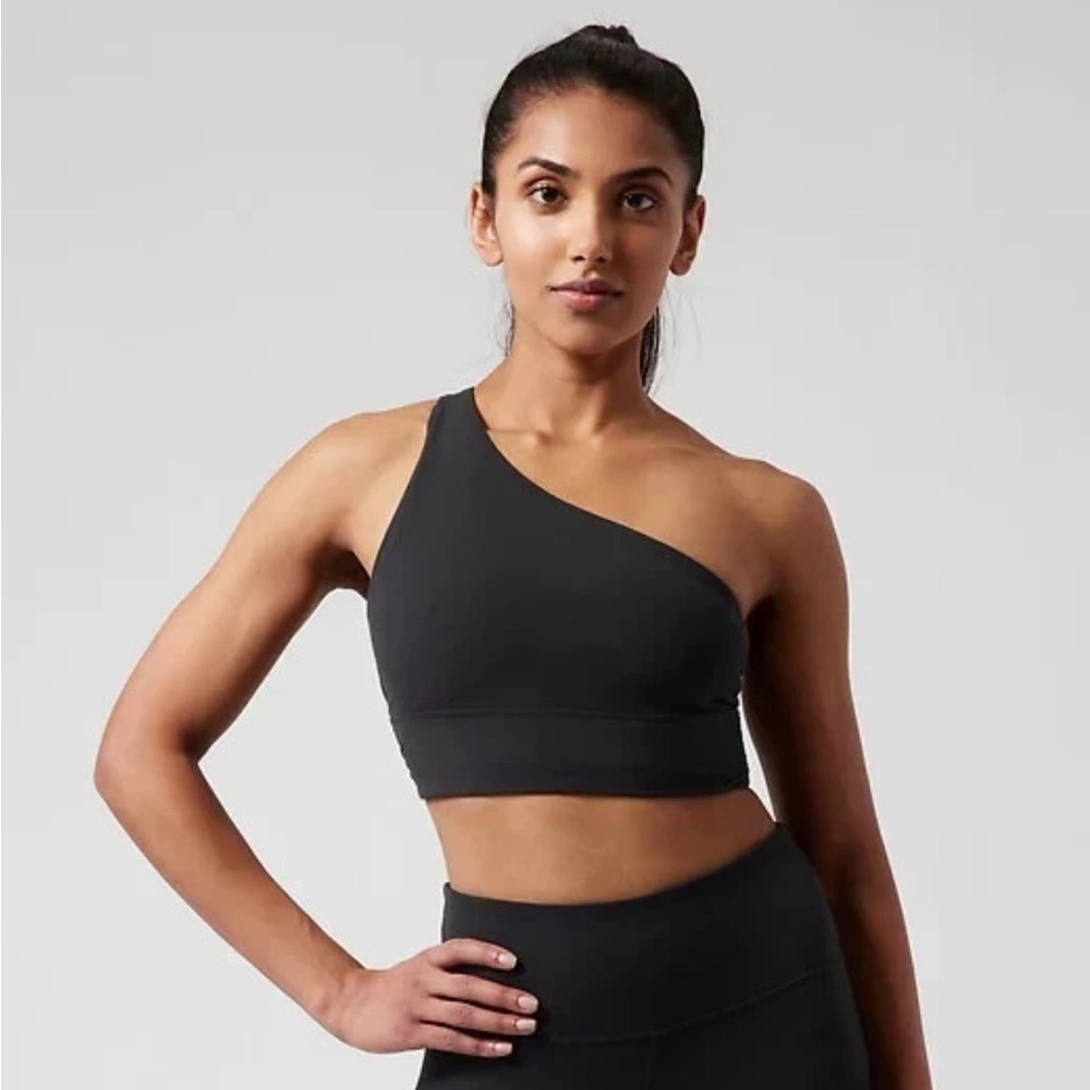 Athleta Athena One-Shoulder Black Sports Bra S A/C